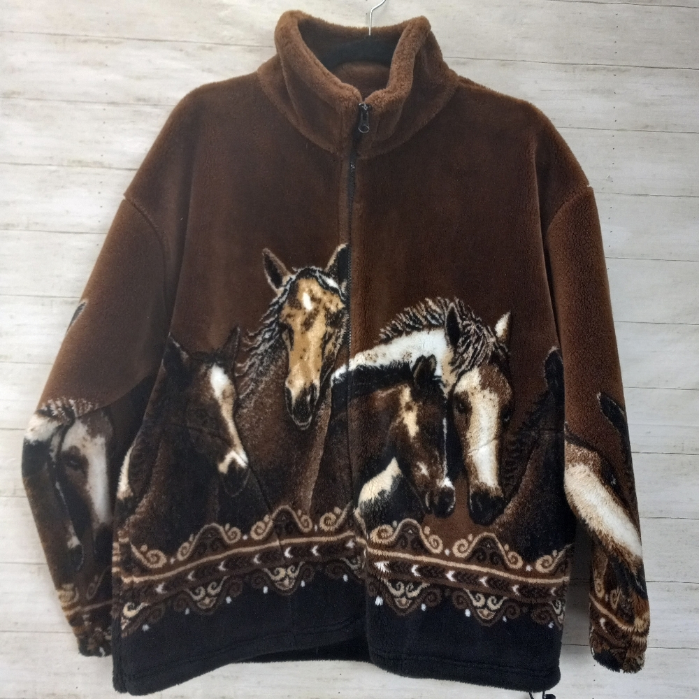 Vintage Mazmania Horse Print Fleece Jacket Small Gem